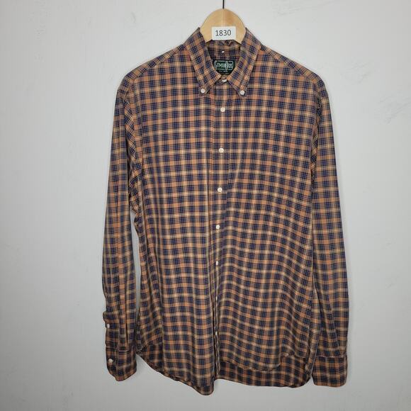 Gitman Bros Men Button Down Shirt Size Large Orange Plaid White Vintage USA Read - Picture 1 of 9